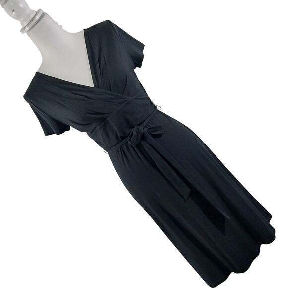 TALBOTS PETITES! BLACK JERSEY KNIT BELTED WAIST, CRISS-CROSS BODICE DRESS! SZ SP - Picture 11 of 11